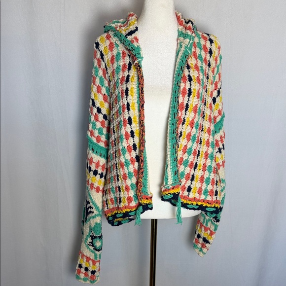 NWT Free People Baja Baby Hooded Cardigan Sz M Canyon Vibes Crochet Crop Chunky - Picture 3 of 13